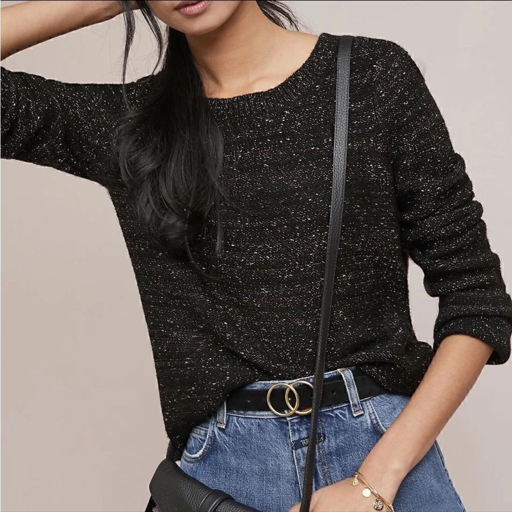 ANTHROPOLOGIE MOTH Metropolitan Shine Sweater-Black Lurex Women’s Medium